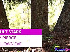 Petite nude canadian blondie sky pierce CELEBRATES halloween in the forest