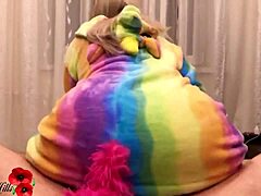 I, the sexy blonde in kigurumi, give a sensual handjob and ride my stepbrother's huge cock in POV.