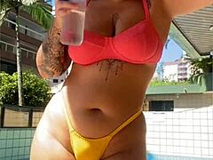 Redhead Flashes Swollen Pussy in Live Exhibitionist Show