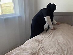 Arab Zalifah got so excited cleaning without panties and flashed her shaved holes