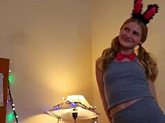 This petite cute girl lovingly sucks a huge dick, taking facial cumshot in homemade hardcore