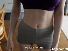 Stepbro boldly rubs cute teen's wet pussy in panties for intense orgasm without penetration, covering her in cum