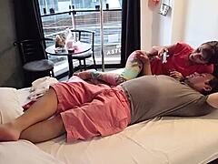 Hotel sex with pretty amateurs jumping on me