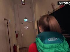 Whoa, big tits slut Sirena Sweet just traded her juicy pussy for that hostel stay, getting covered in cum after deepthroat and spooning! 😏