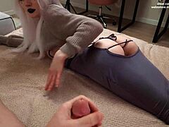 Elf Witch Goth in Halloween Costume Gets Hot Cum on Face After Abstinence. SMALL TITS Skinny Babe with Long Hair Enjoys Tight Pussy Close-up in Doggystyle.