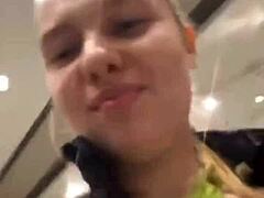 Walking with vibrator in pussy in the public makes this fat bbw teen with big natural tits orgasm hard