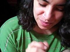 Intense Quickie Blowjob Filled with Passionate Cum Licking from Hands