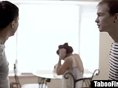 Step-sons handle depressed stepmom with rough double penetration action