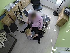 European blonde teen gives blowjob and fucks in casting interview for cash with Czech couple on bed.