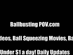 Surprising contrast between gentle teasing and intense ball pressure in this femdom kicking fetish session