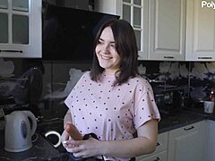 The neighbor roughly fucks the guy he finished the whole table from her hand in garage setting