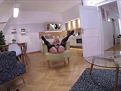 POV style with big ass teen fucking hard on chair until massive facial cumshot
