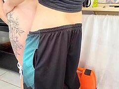 Married Housewife In Tight Jeans Shorts Gets Fucked By Plumber In Kitchen
