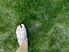 Barefoot in slippers outdoors - hey, check this solo German amateur vibe! 👣