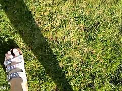 Barefoot in slippers outdoors - hey, check this solo German amateur vibe! 👣