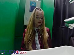 Teen student visits gloryhole. She suggestively delivers oral pleasure.