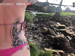 African Pervert Shows Off Tits On Beach And Leads To Hot Rock Fucking Session