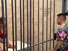 I can't believe this perverted cop is fucking the blonde girl right in the cell - part 1