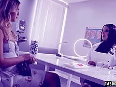Alina Lopez rides a huge dildo during her fertility test at the hospital. Then she gets fucked hard by the doctor with deepthroat action.