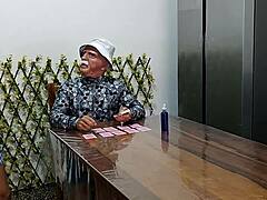 hey old dirty man, why not fuck this submissive student in her skirt and lingerie, dominating her big ass and natural tits with rough anal?