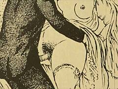 Vintage drawings with detailed artistic elements