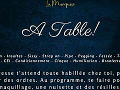 French audio femdom milking table session with sissy cei on desk