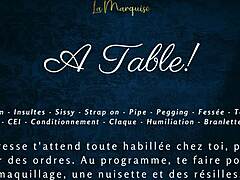 French audio femdom milking table session with sissy cei on desk