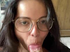 You see this nerdy brunette with big natural tits deepthroating Wellington Prado's big dick in jeans shorts