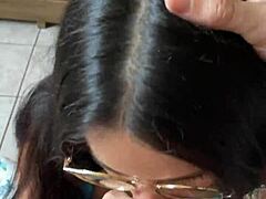 You see this nerdy brunette with big natural tits deepthroating Wellington Prado's big dick in jeans shorts