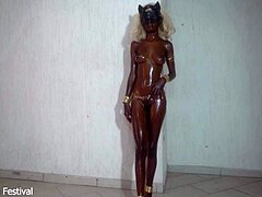 i love showing off my perfect shiny black body with those oily tits and skinny waist in solo fetish play