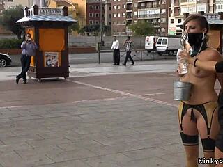 Kinky brunette’s public discipline