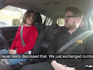 Brunette's daring public lesson