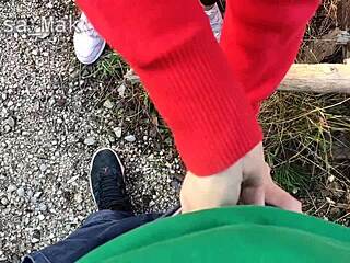Petite Friend’s Cumshot In Woods