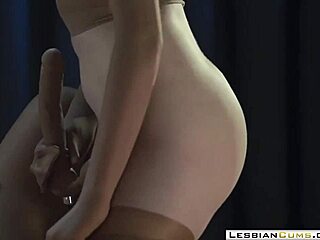 teasing lesbian strapon play in nylon