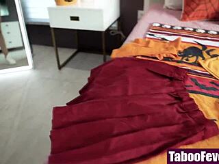 Step-Daughter Lures Step-Dad For Halloween Bedroom Fuck