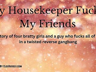 Reverse Four Girl Gangbang on Male Housekeeper