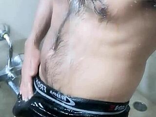 Steamy shower tease with a massive cock
