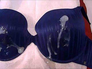 my handjob cumming on blue 38d bra