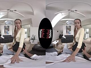 Brunette's taboo handjob in virtual POV