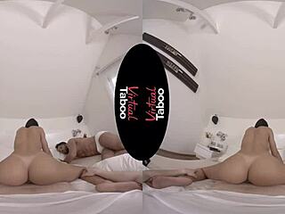 Brunette's taboo handjob in virtual POV