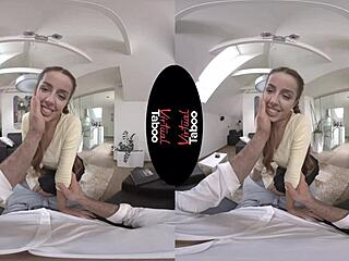 Brunette's taboo handjob in virtual POV