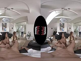 Brunette's taboo handjob in virtual POV