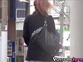 Asian teen rubbing herself in public upskirt
