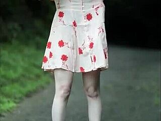 teasing outdoor undressing in high-legged japanese leotard