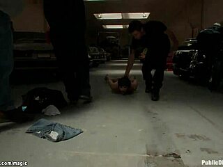 slut’s teasing group fuck in public garage