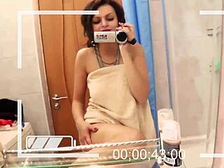 Cute hippie fingering gently in bathroom scene