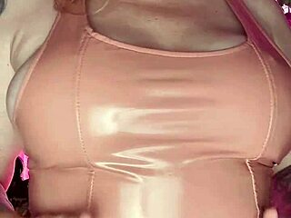 Curvy MILF teasing in tight latex dress
