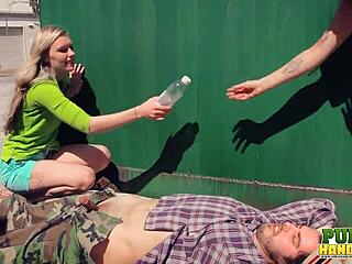 Blonde and brunette’s public thrill