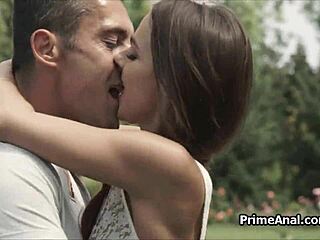 rimming teen girlfriend outdoors on sunny day