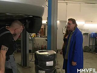 Elise’s Tattooed Ass Fucked Hard In Garage Threesome